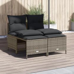 Salon de 4 pcs avec coussins gris r&eacute;sine tress&eacute;e