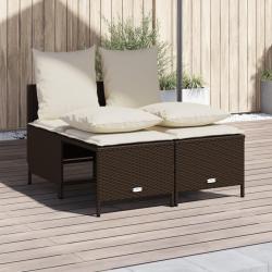 Salon de 4 pcs avec coussins marron r&eacute;sine tress&eacute;e