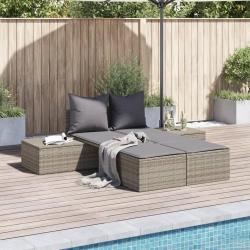 Chaise longue double avec coussins gris r&eacute;sine tress&eacute;e