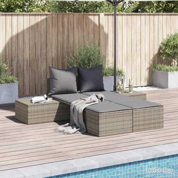 Chaise longue double avec coussins gris r�sine tress�e
