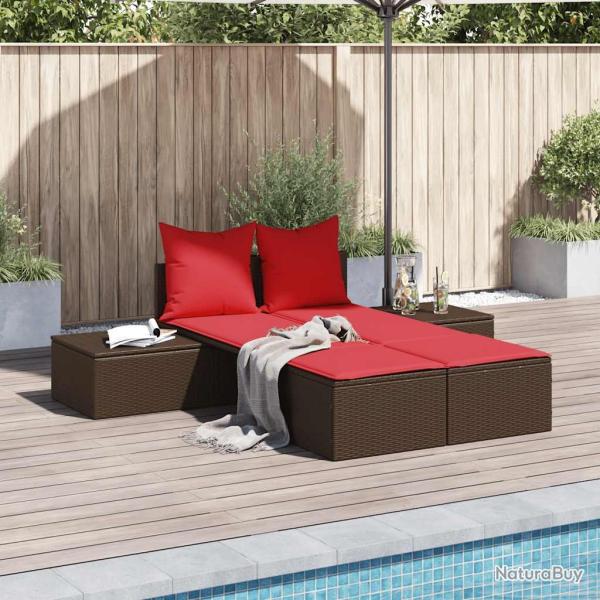 Transat double avec coussins marron r�sine tress�e