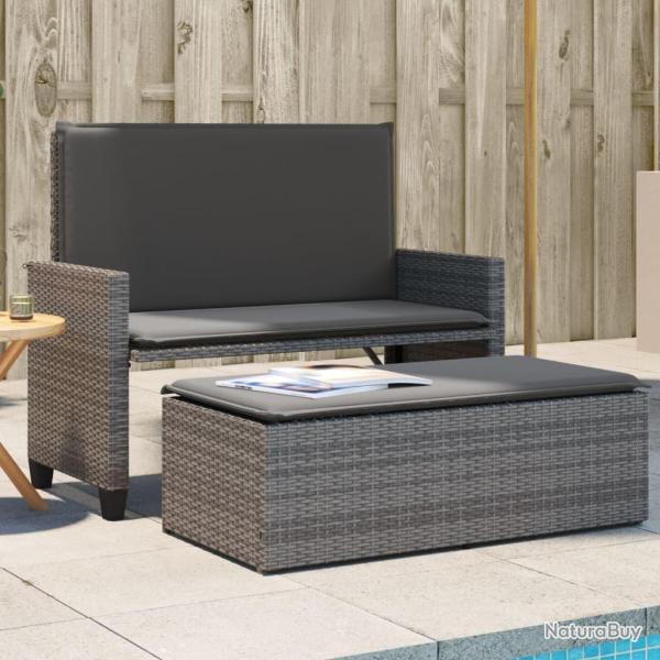 Banc de avec coussins et repose-pied gris r�sine tress�e