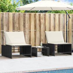 Chaises longues modulaires 2 pi&egrave;ces avec table en r&eacute;sine tress&eacute;e noire