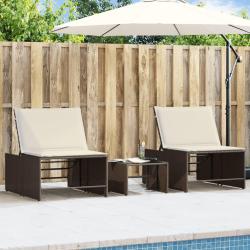Chaises longues 2 pi&egrave;ces avec table en r&eacute;sine tress&eacute;e marron