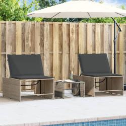 Chaises longues 2 pi&egrave;ces avec table en r&eacute;sine tress&eacute;e grise