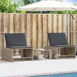Chaises longues 2 pi&egrave;ces avec table en r&eacute;sine tress&eacute;e gris clair