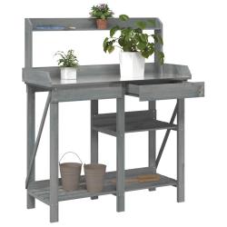 Banc de rempotage avec &eacute;tag&egrave;res gris bois massif de sapin