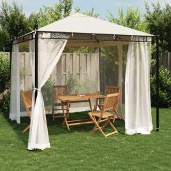 Tonnelle avec parois en filet cr&egrave;me 2,93x2,93 m acier
