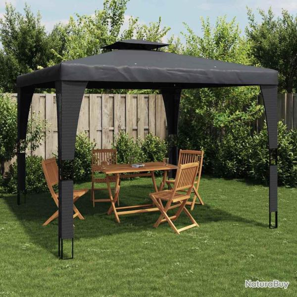 Tonnelle � double toit anthracite 3,98x2,98 m acier