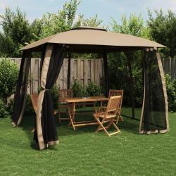 Tonnelle avec double toit et parois en filet taupe acier