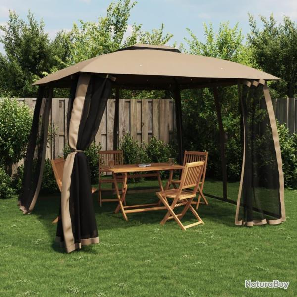 Tonnelle avec double toit et parois en filet taupe acier
