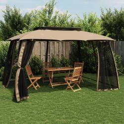 Tonnelle avec double toit et parois en filet, acier taupe, pour le jardin