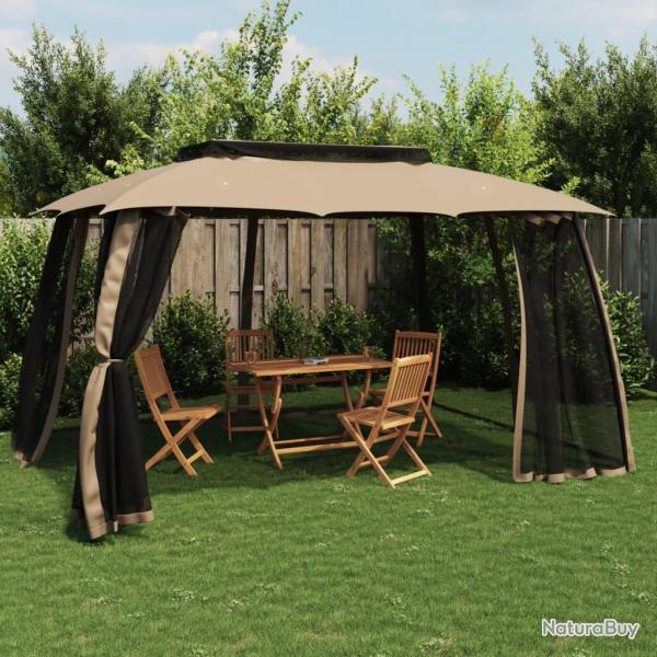 Tonnelle avec double toit et parois en filet, acier taupe, pour le jardin