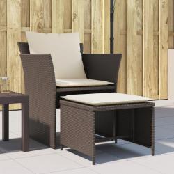 Chaise de avec tabouret marron r&eacute;sine tress&eacute;e