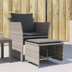 Chaise de avec tabouret gris r&eacute;sine tress&eacute;e
