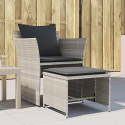 Chaise de avec tabouret gris clair r&eacute;sine tress&eacute;e