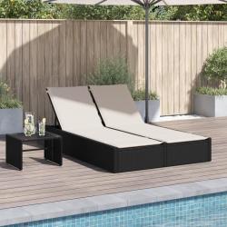 Chaise longue double avec coussins noir r&eacute;sine tress&eacute;e