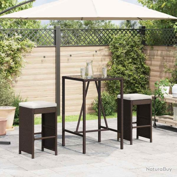 Tabourets de bar coussins lot de 2 marron r�sine tress�e