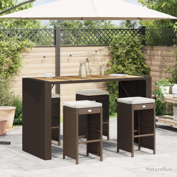 Tabourets de bar coussins lot de 4 marron r�sine tress�e