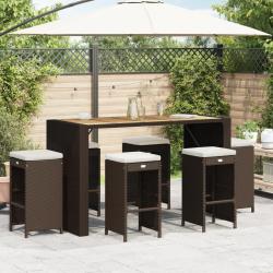 Tabourets de bar coussins lot de 6 marron r&eacute;sine tress&eacute;e