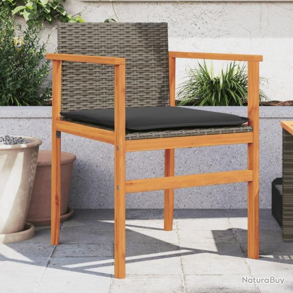 Chaises de coussins lot de 2 gris r�sine tress�e et bois