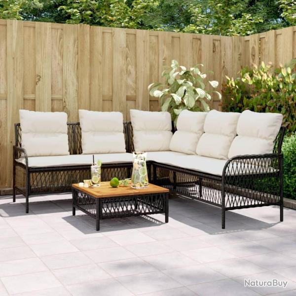 Canap�s de 2 pcs avec coussins Noir R�sine tress�e