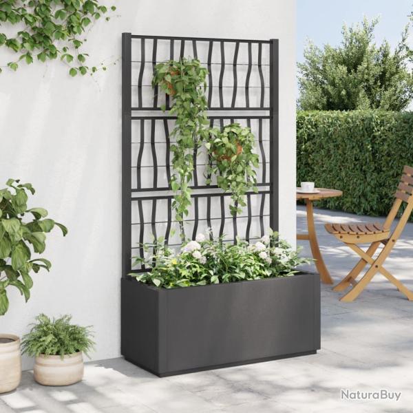 Jardini�re avec treillis gris fonc� 80x36x140 cm PP