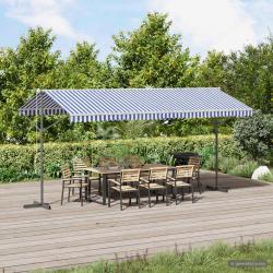 Auvent autoportant en tissu et acier bleu et blanc pour la terrasse, 500 &times; 300 cm
