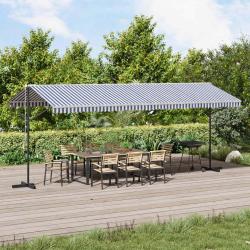 Auvent autoportant en tissu et acier bleu et blanc pour la terrasse, 600 &times; 300 cm