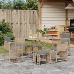 Ensemble &agrave; manger de et coussins 7 pcs beige poly rotin