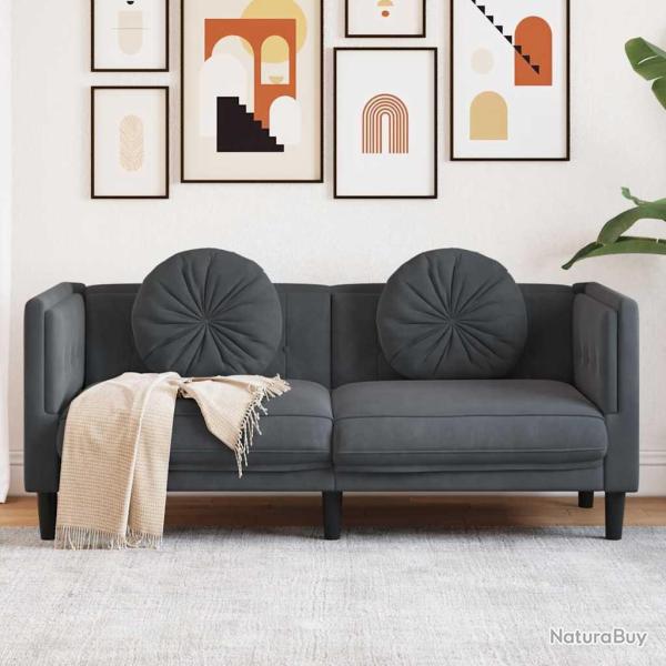 Canap� avec coussins 2 places gris fonc� velours