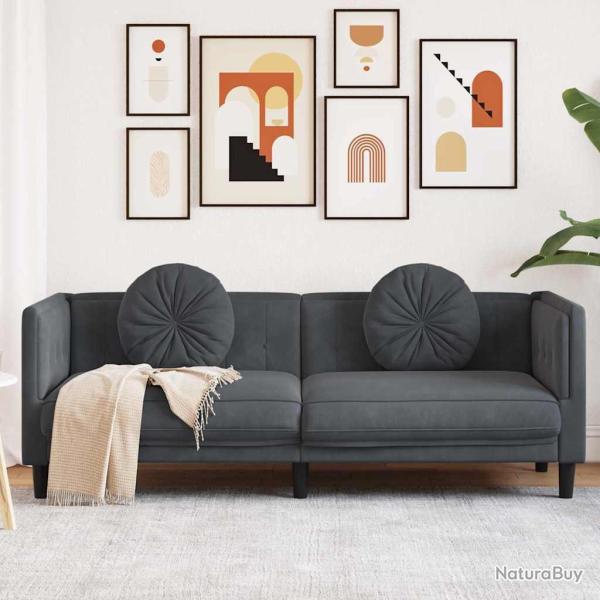 Canap� avec coussins 3 places gris fonc� velours