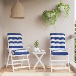 Coussins de chaise &agrave; dossier bas lot de 2 rayures bleu/blanc