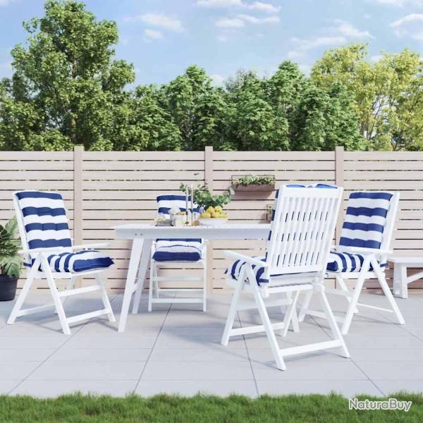 Coussins de chaise � dossier bas lot de 4 rayures bleu/blanc