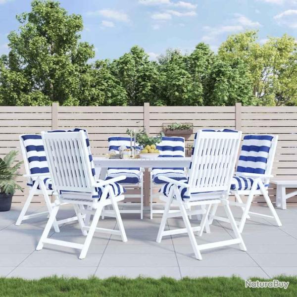 Coussins de chaise � dossier bas lot de 6 rayures bleu/blanc