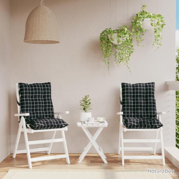 Coussins de chaise � dossier bas lot de 2 motif � carreaux noir