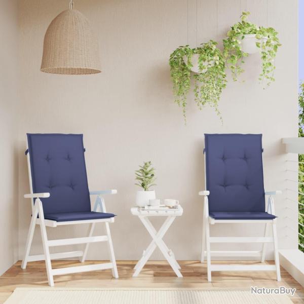 Coussins de chaise � dossier haut lot de 2 bleu marine tissu