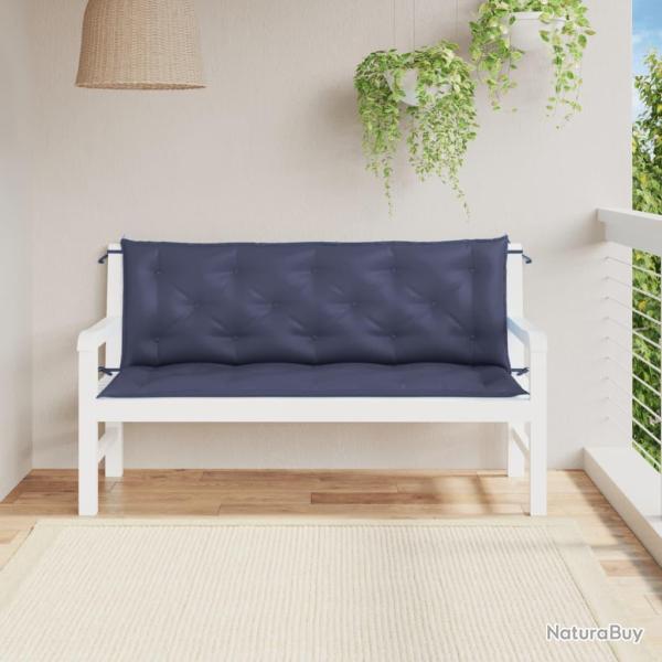 Coussins de banc de lot de 2 bleu marine 150x50x7 cm