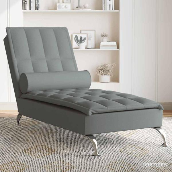Chaise longue de massage avec traversin gris fonc� tissu