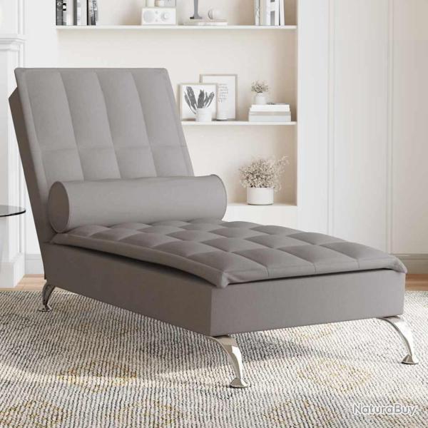Chaise longue de massage avec traversin taupe tissu