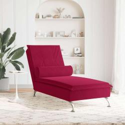 Chaise longue de massage avec traversin rouge bordeaux velours