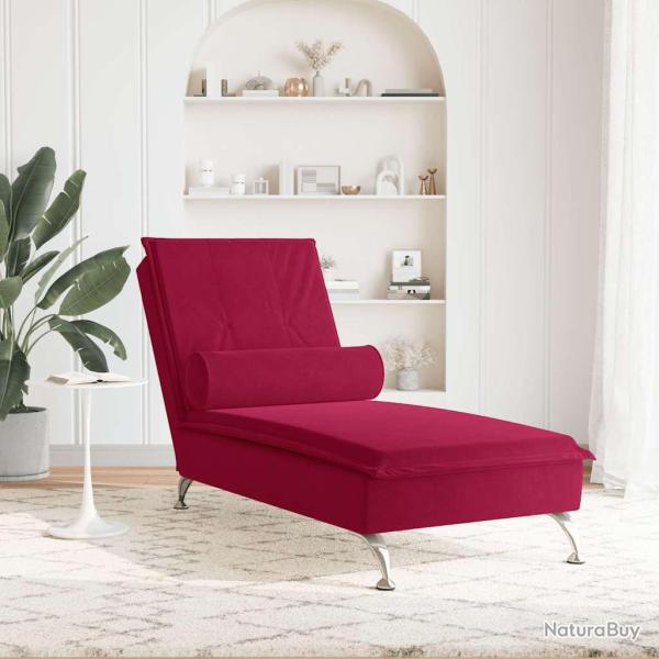 Chaise longue de massage avec traversin rouge bordeaux velours