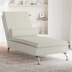 Chaise longue de massage avec traversin cr&egrave;me velours