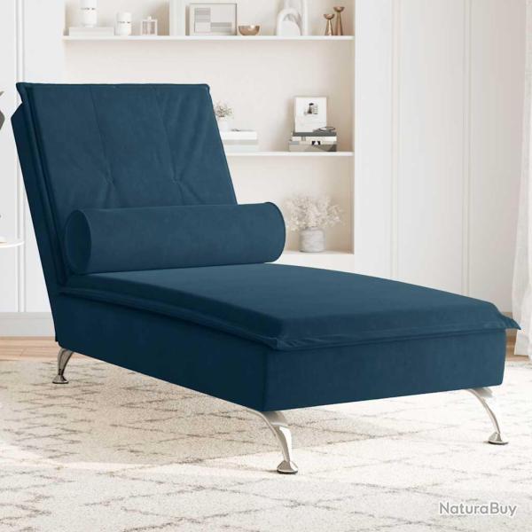 Chaise longue de massage avec traversin bleu velours