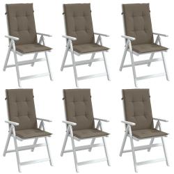 Coussins de chaise &agrave; dossier haut lot de 6 taupe m&eacute;lang&eacute; tissu