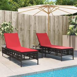 Ensemble de 2 chaises longues avec table marron r&eacute;sine tress&eacute;e