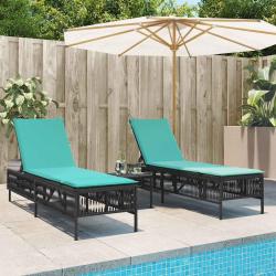 Ensemble de 2 chaises longues avec table noir r&eacute;sine tress&eacute;e