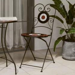 Chaises de bistro pliables lot de 2 terre cuite blanc c&eacute;ramique
