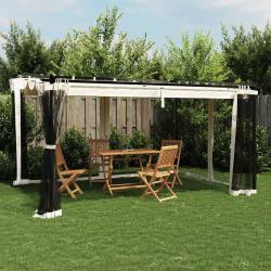 Tonnelle avec parois en filet cr&egrave;me 4x3 m acier