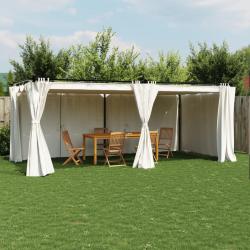 Tonnelle avec rideaux cr&egrave;me 6x3 m acier